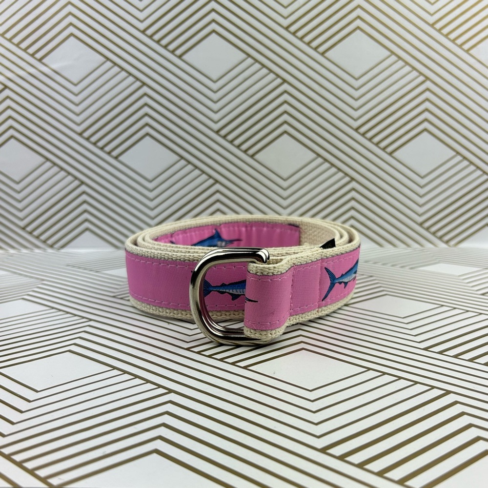 NWOT Zep-Pro Canvas D-Ring Belt Marlin Fish Pink Womens Size L 42 Inch Strap